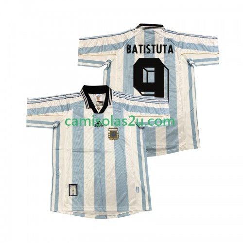 Camisolas de futebol Argentina BATISUTA 9 Retro Equipamento Principal 1998 Manga Curta Camisolas de futebol Argentina BATISUTA 9 Retro Equipamento Principal 1998 Manga Curta